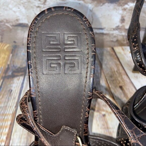 Givenchy Brown Embossed Leather Sandals Size 40 US 10 - Picture 9 of 9